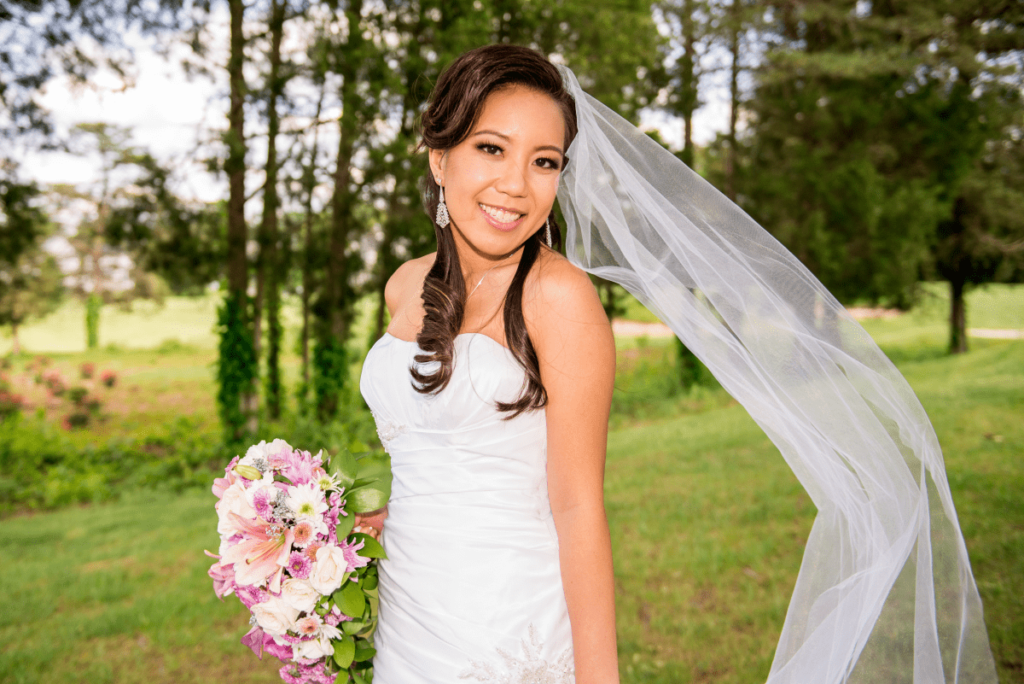 Pink cascading bouquet