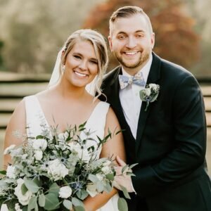 Bouquet with white flowers and natural greenery