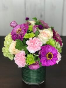 Frankie with Zinnias