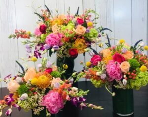 Trio of festive spring arrangements