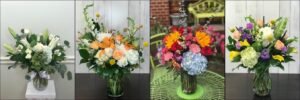 All white, pastel, and vibrant flower arrangements