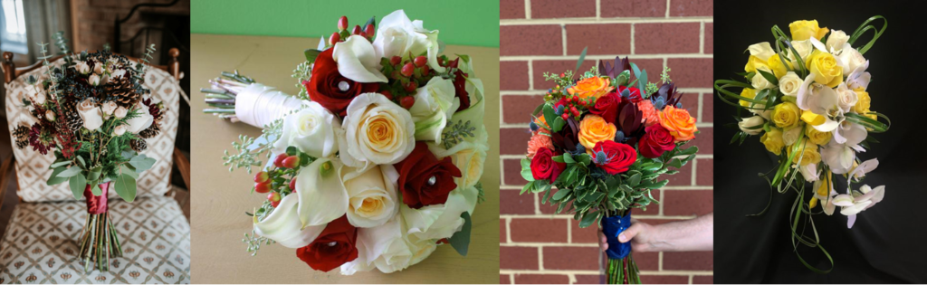 Bouquets with different greenery and natural elements